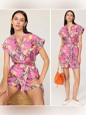 SCOTCH & SODA 100% Linen Colorful Trendy Citrus Printed City-Chic Romper 34/XS